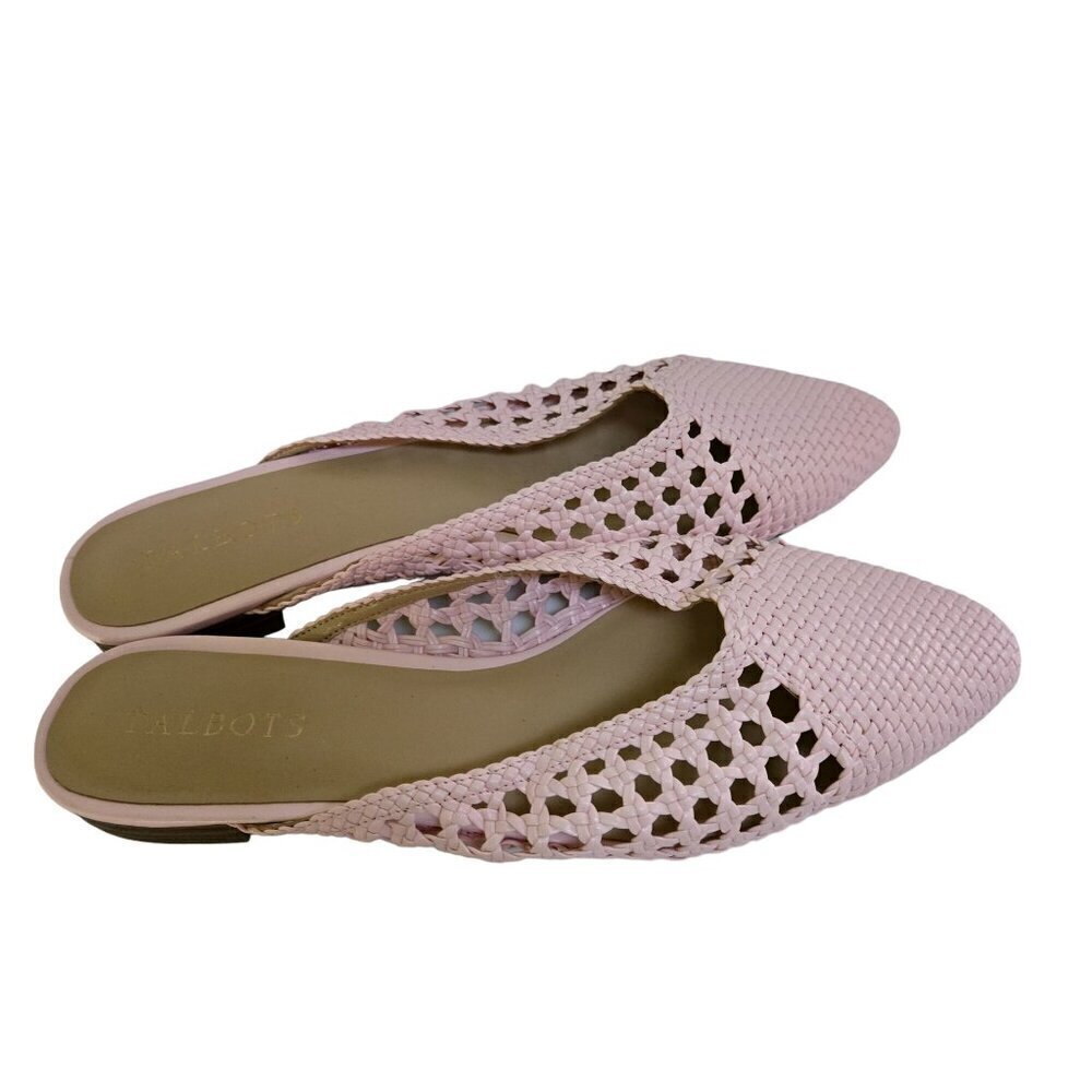 Talbots NWOT Edison Woven Mules Blush Pink Pointed Toe Faux Leather Size 8.5M